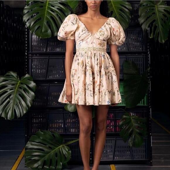 Agua by Agua Bendita Manzanilla Paraiso Botanical Mini Dress Medium Cottagecore